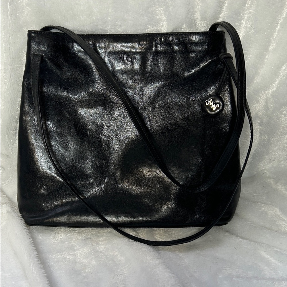 JM Collection Shiny Black Shoulder Bag